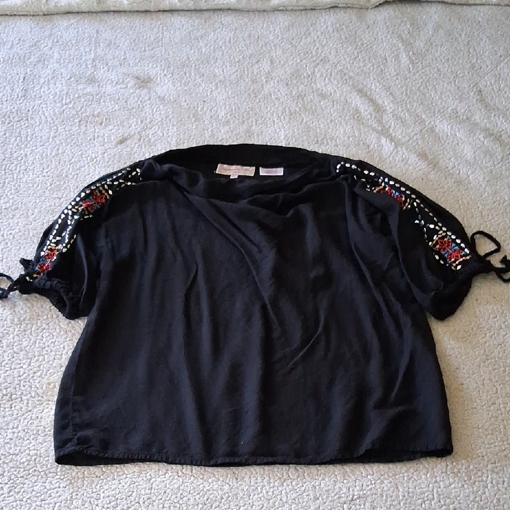 Panhandle Slim Black Blouse with Colorful Embroidery